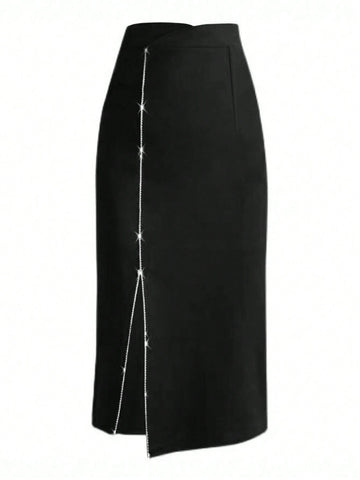 Women's Casual Solid Color Zipper Closure Mini Skirt, Good For Leisure And Holiday