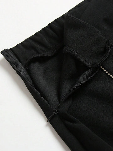 Women's Casual Solid Color Zipper Closure Mini Skirt, Good For Leisure And Holiday