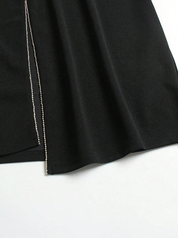 Women's Casual Solid Color Zipper Closure Mini Skirt, Good For Leisure And Holiday