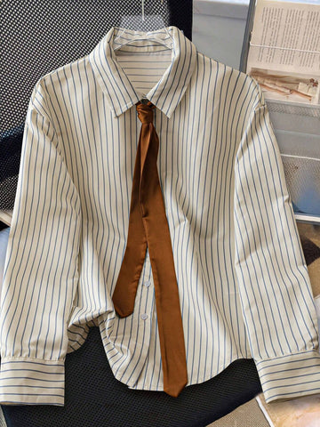 Women's Casual Striped Blouse, Minimalist Fashion For Everyday Wear