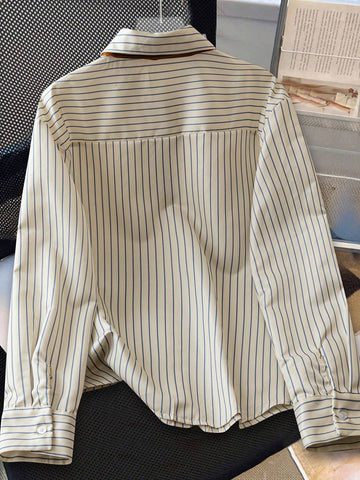 Women's Casual Striped Blouse, Minimalist Fashion For Everyday Wear