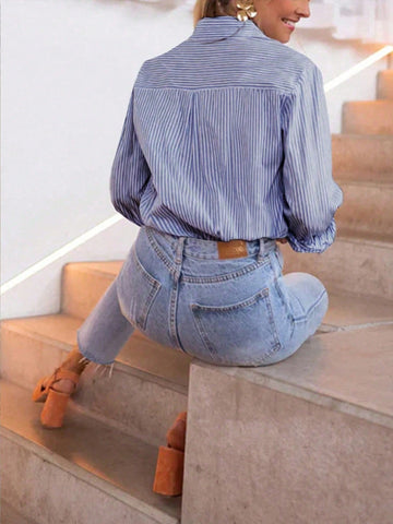 Women's Casual Striped Long Sleeve Shirt For Commuting