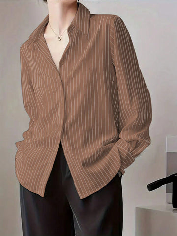 Women's Casual Striped Long Sleeve Shirt, Suitable For Commuting, Autumn