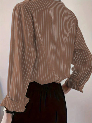 Women's Casual Striped Long Sleeve Shirt, Suitable For Commuting, Autumn