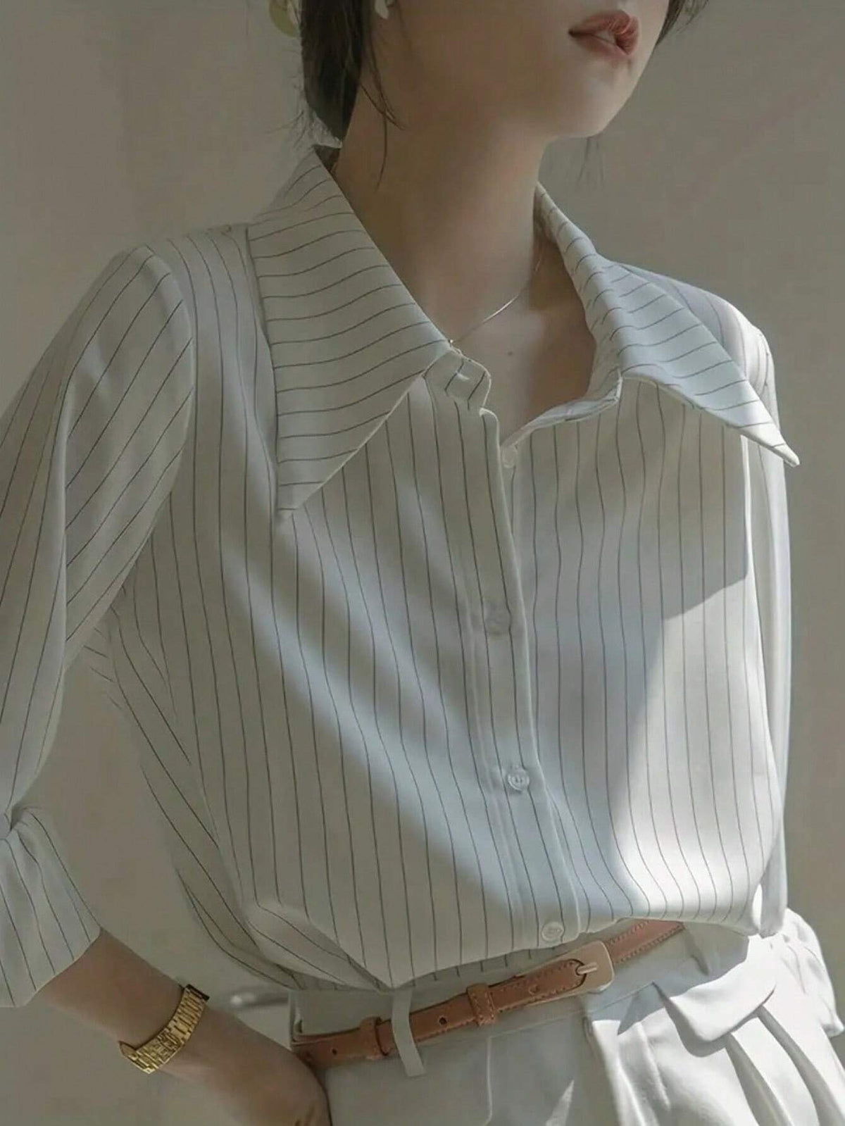 Women's Casual Striped Long Sleeve Single Breasted Loose Fit Blouse For Autumn