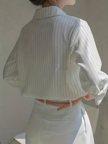 Women's Casual Striped Long Sleeve Single Breasted Loose Fit Blouse For Autumn