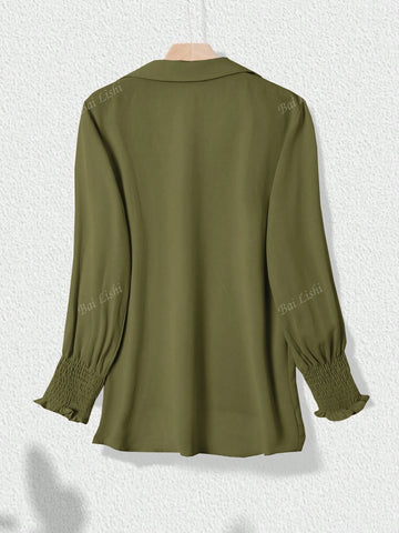Casual Trumpet Sleeve Top, V-Neck Loose Long Sleeved Shirt, Elegant Temperament Shirt