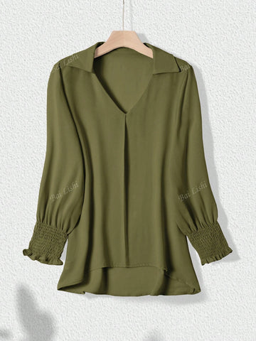 Casual Trumpet Sleeve Top, V-Neck Loose Long Sleeved Shirt, Elegant Temperament Shirt
