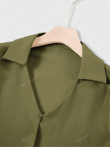 Casual Trumpet Sleeve Top, V-Neck Loose Long Sleeved Shirt, Elegant Temperament Shirt