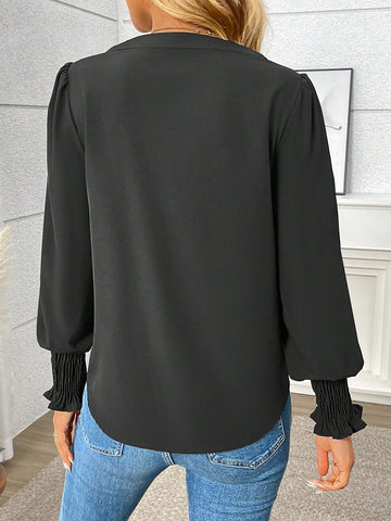 Women's Casual V-Neck Long Sleeve Solid Color Blouse, Autumn