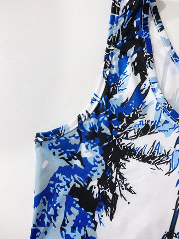 Women's Casual Vacation Coconut Tree Print Sleeveless Dress