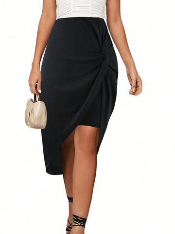 Women's Casual & Fashionable High Waist Elastic Knotted Pencil Skirt