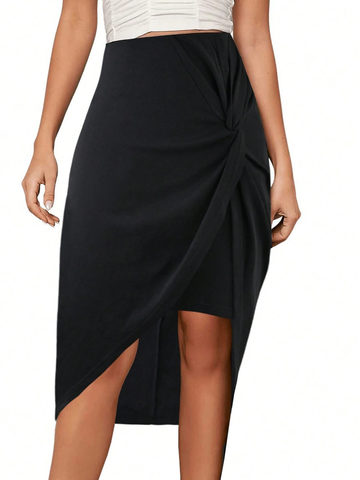 Women's Casual & Fashionable High Waist Elastic Knotted Pencil Skirt