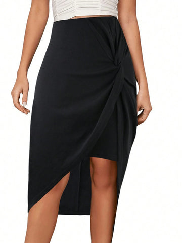 Women's Casual & Fashionable High Waist Elastic Knotted Pencil Skirt