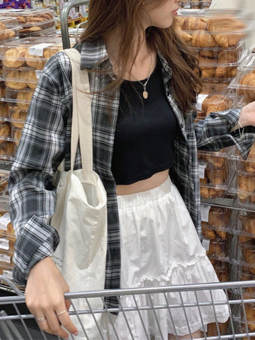 Women's Checkered Print Button Front Casual Long Sleeve Shirt