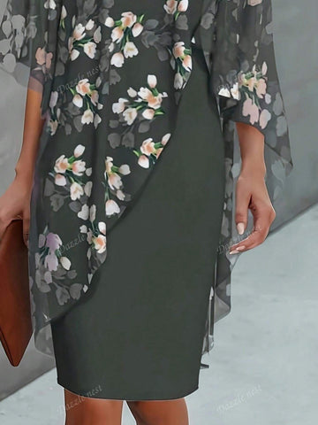 Women's Chiffon Print V-Neck 2 In 1 Casual Dress