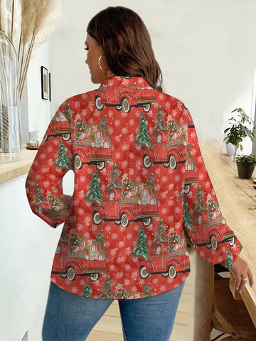 Women's Christmas Elements Printed Long Sleeve Shirt