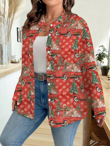 Women's Christmas Elements Printed Long Sleeve Shirt