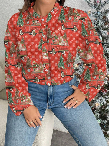 Women's Christmas Elements Printed Long Sleeve Shirt