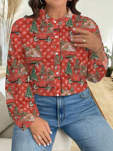 Women's Christmas Elements Printed Long Sleeve Shirt