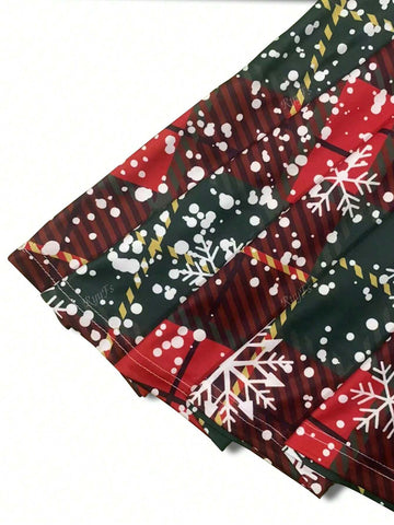 Women's Christmas Snowflake Plaid Patchwork Print Dress