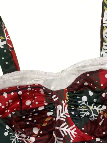 Women's Christmas Snowflake Plaid Patchwork Print Dress
