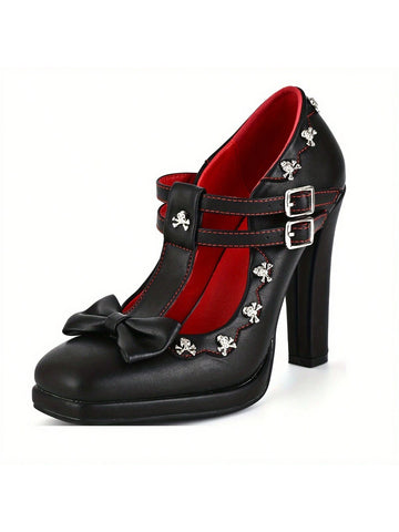 Women's Chunky Heel Bow Knot Dress Shoes,