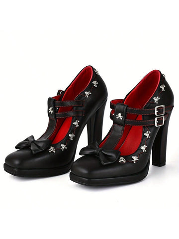 Women's Chunky Heel Bow Knot Dress Shoes,