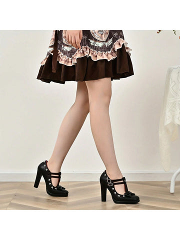 Women's Chunky Heel Bow Knot Dress Shoes,