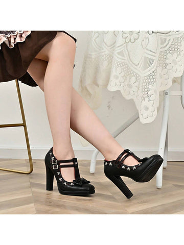Women's Chunky Heel Bow Knot Dress Shoes,