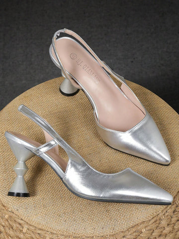 Women's Chunky Heel Elastic Band Pointed Toe Versatile Stylish Elegant