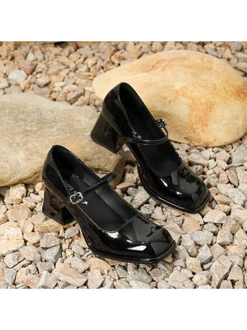 Women's Chunky Heel High Heels, Fashionable Square Toe, Shiny Material,