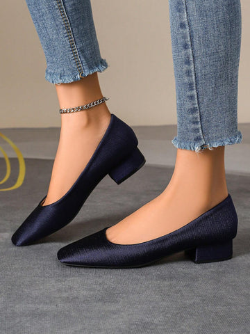Women's Chunky Heel Slip-On Loafers, Square Toe, Large Size, Soft Sole, Non-Slip, Suitable For All Seasons