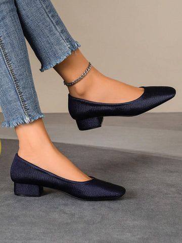 Women's Chunky Heel Slip-On Loafers, Square Toe, Large Size, Soft Sole, Non-Slip, Suitable For All Seasons