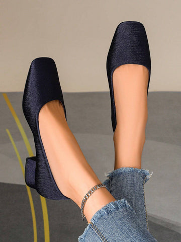 Women's Chunky Heel Slip-On Loafers, Square Toe, Large Size, Soft Sole, Non-Slip, Suitable For All Seasons