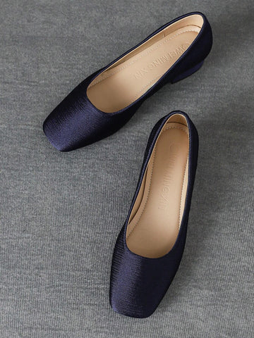 Women's Chunky Heel Slip-On Loafers, Square Toe, Large Size, Soft Sole, Non-Slip, Suitable For All Seasons