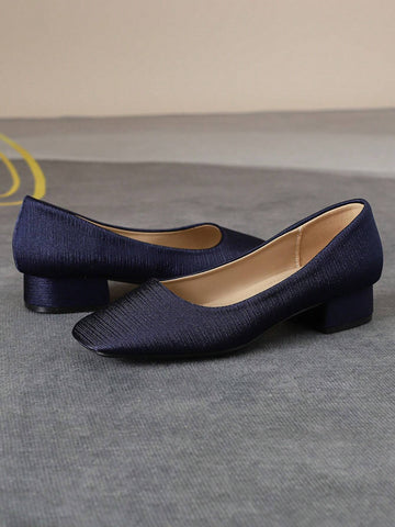 Women's Chunky Heel Slip-On Loafers, Square Toe, Large Size, Soft Sole, Non-Slip, Suitable For All Seasons