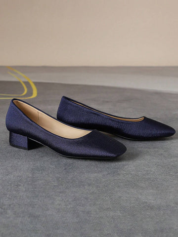 Women's Chunky Heel Slip-On Loafers, Square Toe, Large Size, Soft Sole, Non-Slip, Suitable For All Seasons