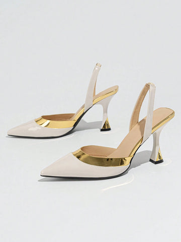 Women's Classic Pointed Toe Color Block High Heel Shoes, Elegant Open Heel Pumps