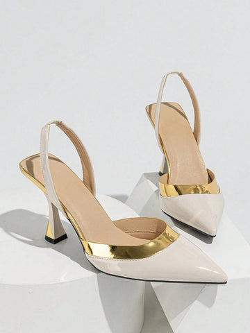 Women's Classic Pointed Toe Color Block High Heel Shoes, Elegant Open Heel Pumps