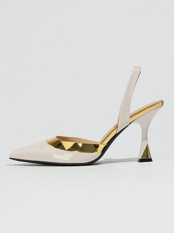 Women's Classic Pointed Toe Color Block High Heel Shoes, Elegant Open Heel Pumps