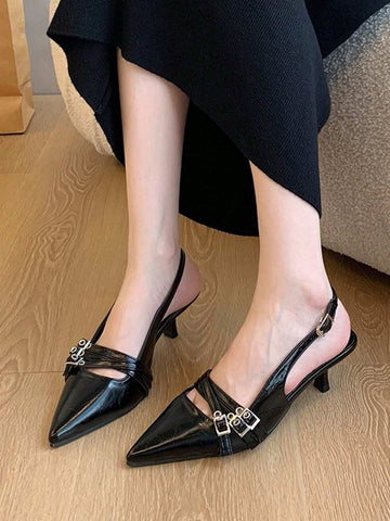 Women's Classic Pointed Toe Plain Color High Heels, Adjustable Ankle Strap, Comfortable