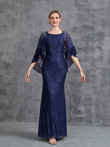 Women's Cloak Style Sleeve Lace Eid Dress