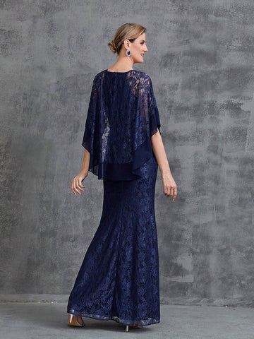 Women's Cloak Style Sleeve Lace Eid Dress