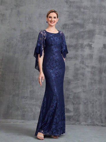 Women's Cloak Style Sleeve Lace Eid Dress