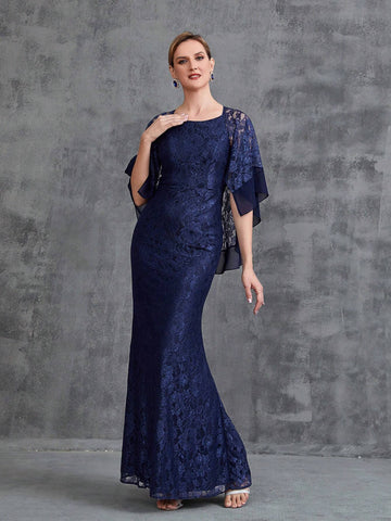 Women's Cloak Style Sleeve Lace Eid Dress