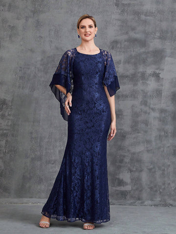 Women's Cloak Style Sleeve Lace Eid Dress