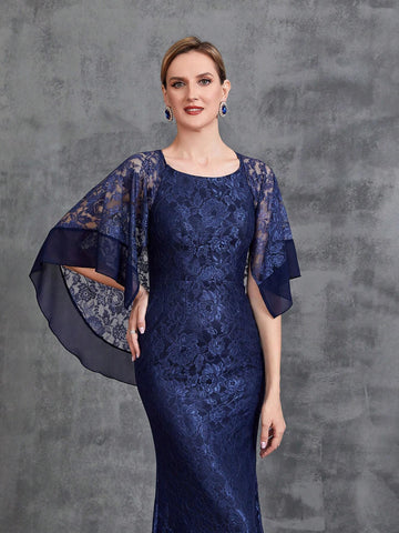Women's Cloak Style Sleeve Lace Eid Dress