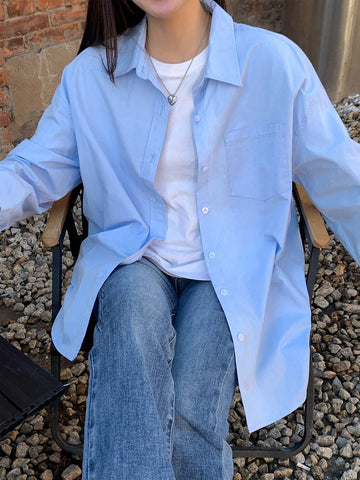 Women's Collared Button Up Solid Color Shirt, Simple For Commuting And Everyday