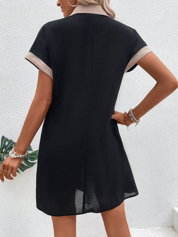 Women's Color Block Edged Batwing Sleeve Dress